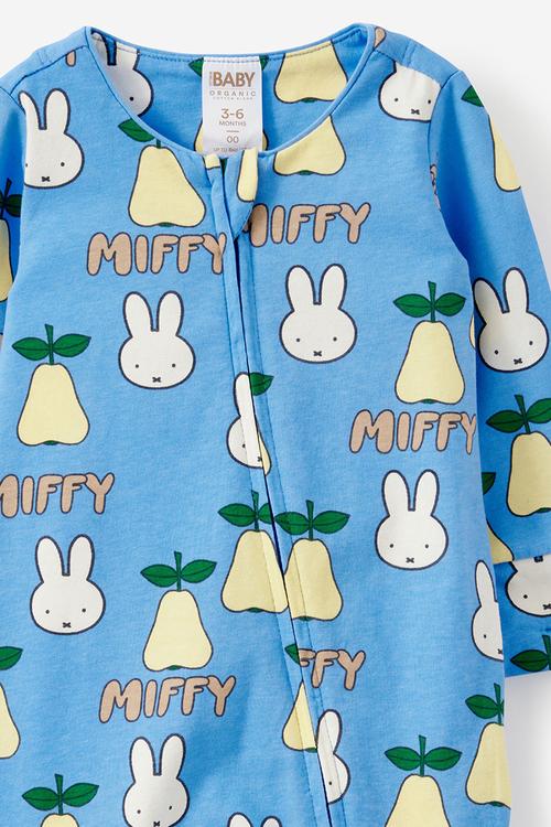 The Long Sleeve Zip Romper License - Lcn Mif Blue Bonnet/Miffy Pears