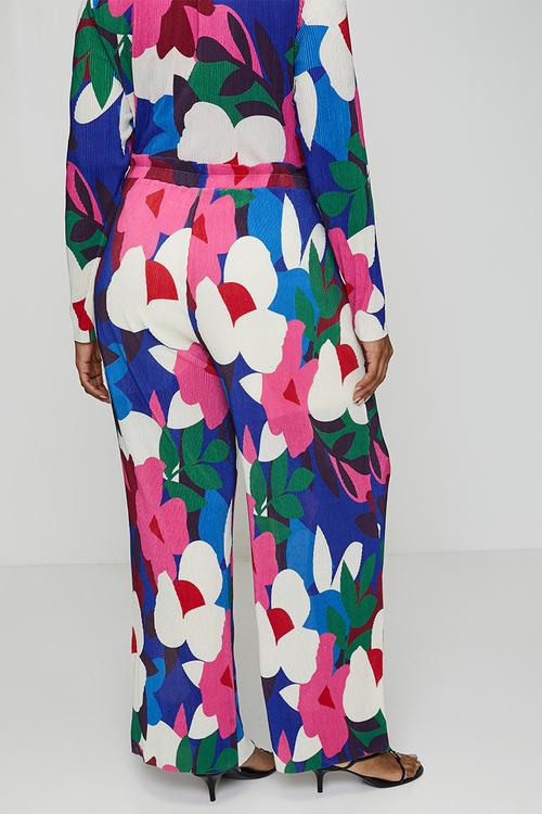 Plus Tie Detail Plisse Pants in Bloom - Multi