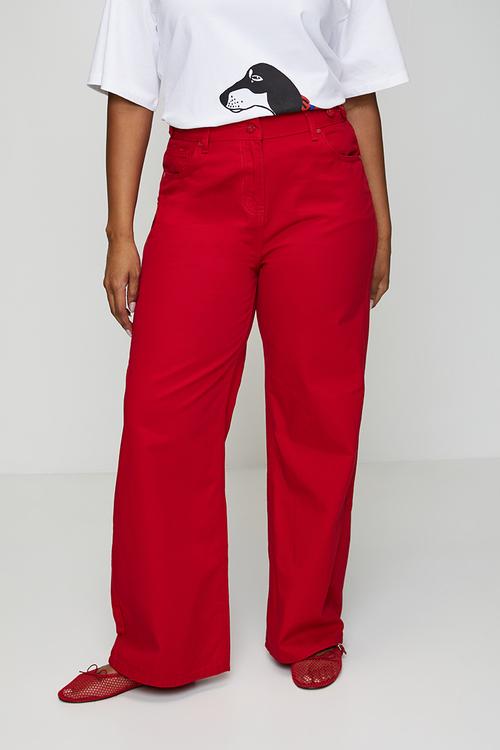 Plus Adjustable Waist Wide Leg Jeans - Red