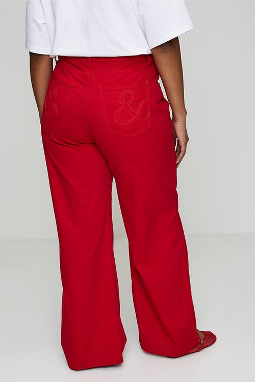 Plus Adjustable Waist Wide Leg Jeans - Red