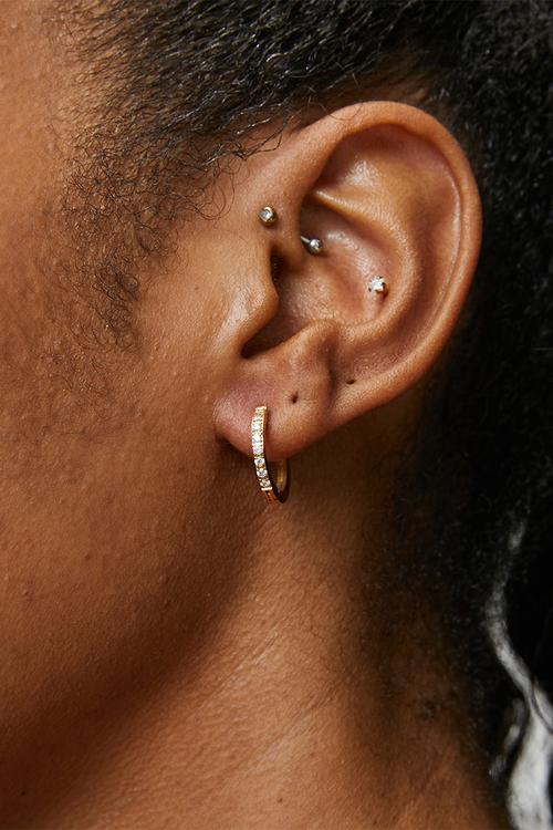 Hoop Earring 15mm with Clear CZ - Gold
