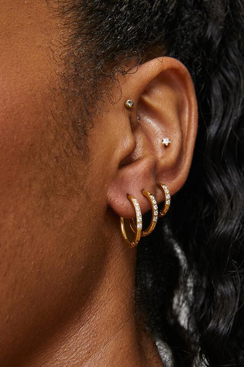 CZ Hoop Earrings 3 Set - Gold
