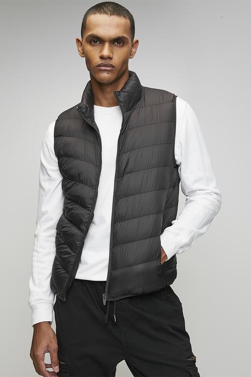Chevron Quilt Padded Gilet - Black