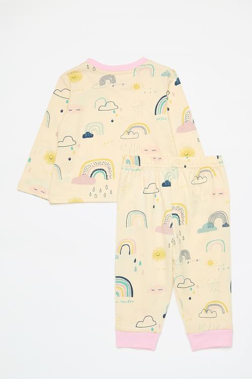 Pj set - pale yellow/pink/rainbow aop