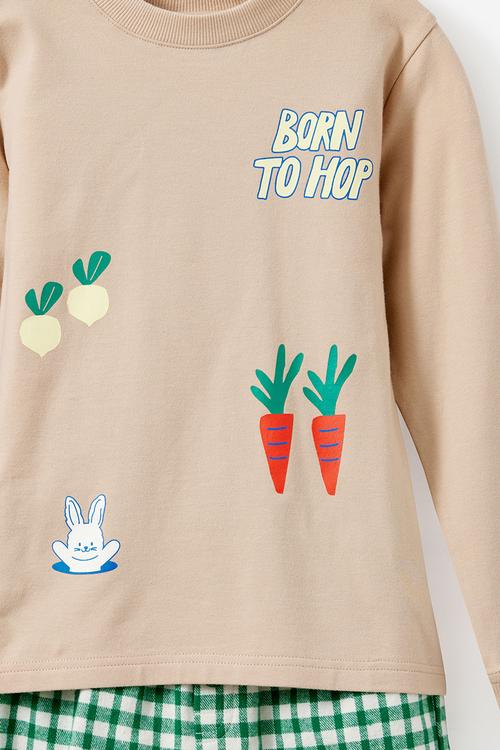 Cute Bunny Long Short Pj Set - Latte Cream/ Born To Hop