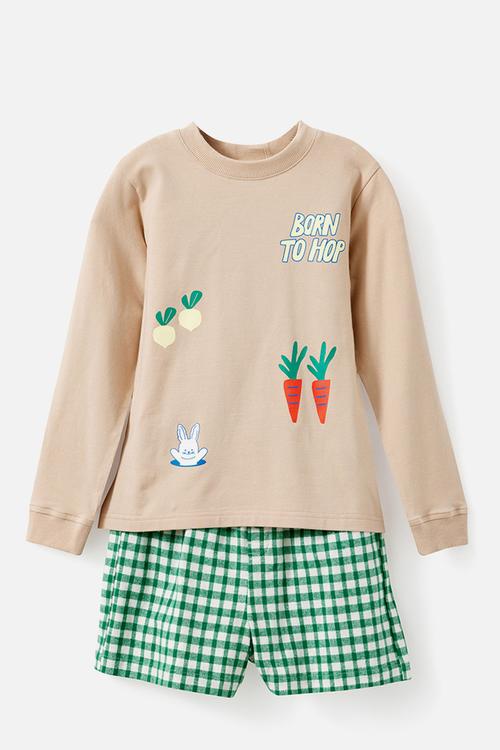 Cute Bunny Long Short Pj Set - Latte Cream/ Born To Hop