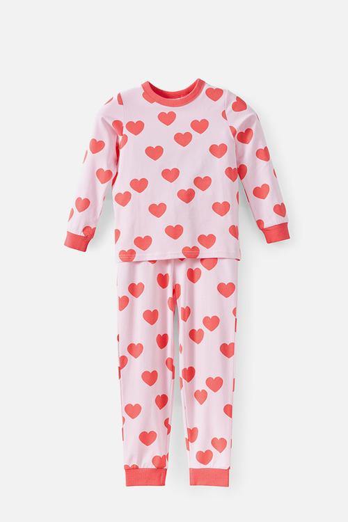 Dreamdrift Long Sleeve Pj Set - Tea Party Pink/Scattered Hearts