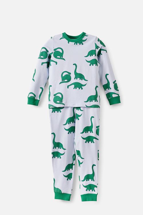 Dreamdrift Long Sleeve Pj Set - Ice Blue/Dinos Glow
