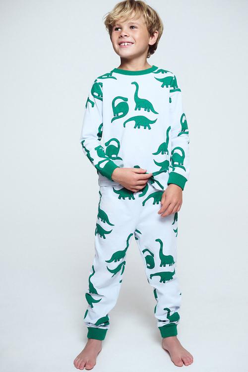 Dreamdrift Long Sleeve Pj Set - Ice Blue/Dinos Glow