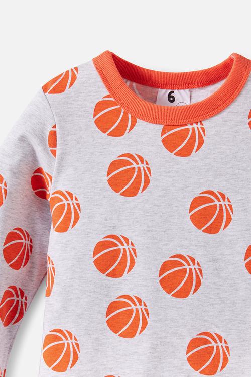 Dreamdrift Long Sleeve Pj Set - Grey Marle/Basketballs