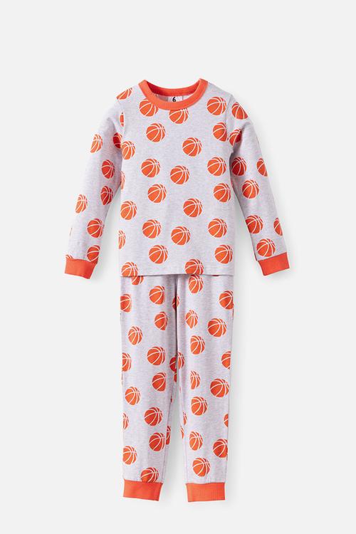 Dreamdrift Long Sleeve Pj Set - Grey Marle/Basketballs