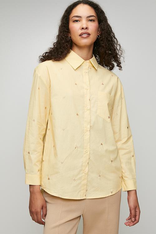Ls Boyfriend Shirt With All Over Heart Embroidery - Butter