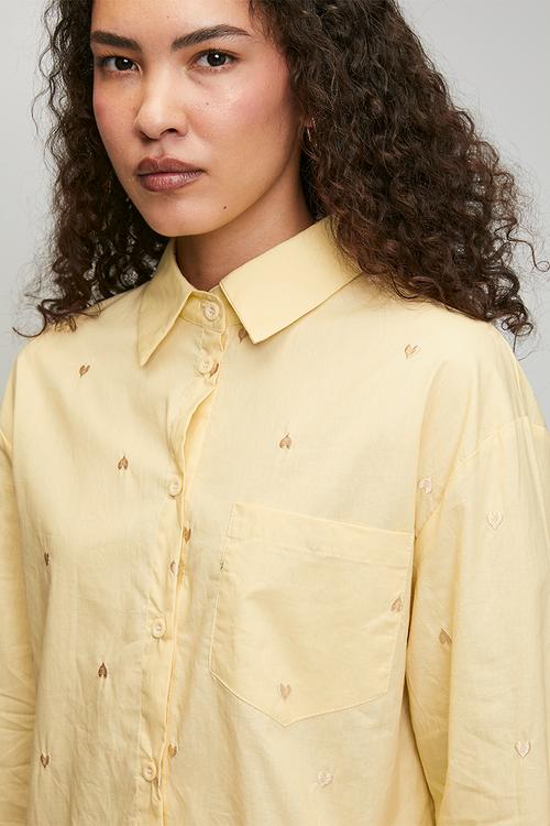 Ls Boyfriend Shirt With All Over Heart Embroidery - Butter