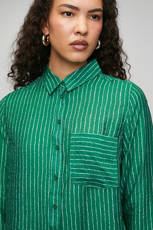 Ls Sheer Stripe Button Through With Collar Blouse - Green