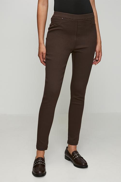 Narrow Waistband Skinny Leg Pull On Legging - Chocolate