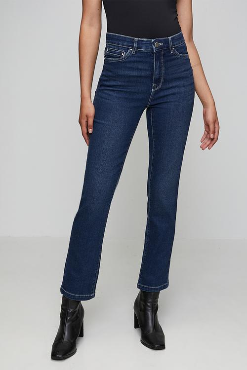 High Waisted Straight Leg Denim Jean Inside Hugger Elastic - Dark Denim