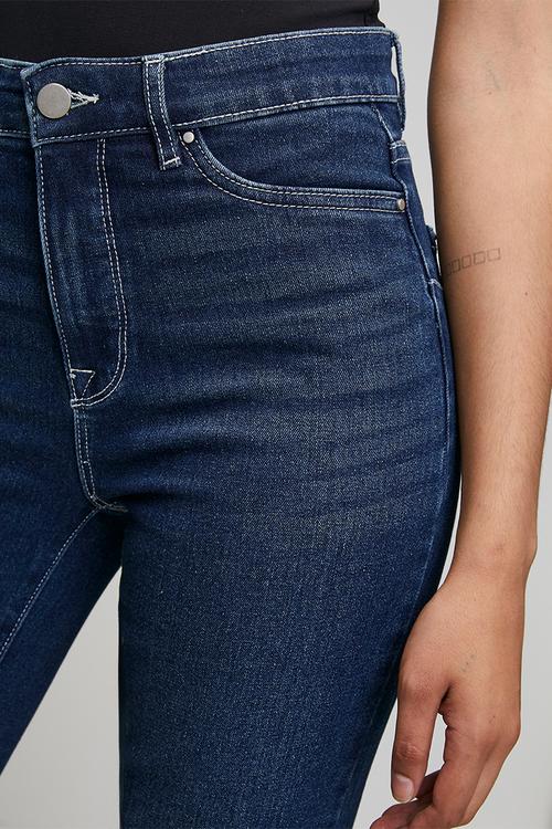 High Waisted Straight Leg Denim Jean Inside Hugger Elastic - Dark Denim