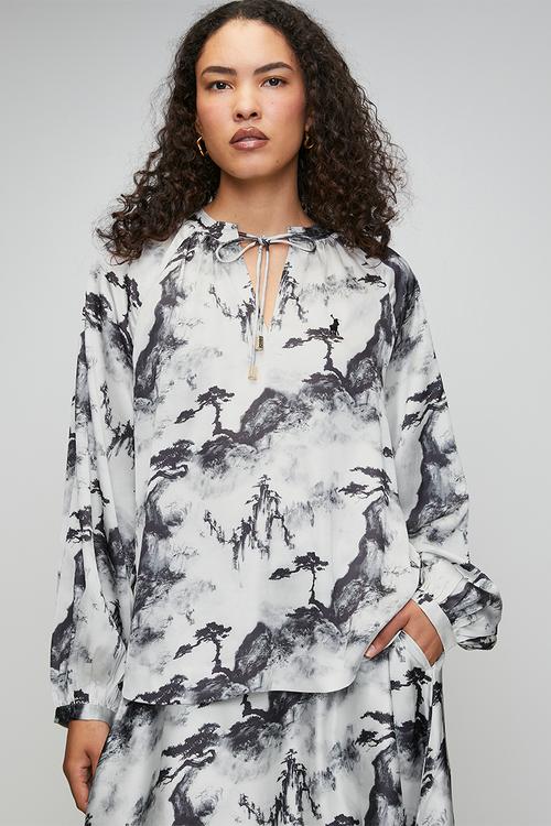 Wmn Mya Long Sleeve Printed Blouse - Black & Grey