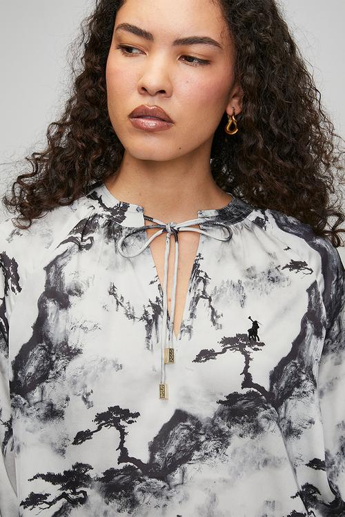 Wmn Mya Long Sleeve Printed Blouse - Black & Grey
