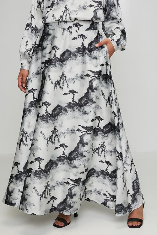 Wmn Layla Printed Skirt - Black & Grey