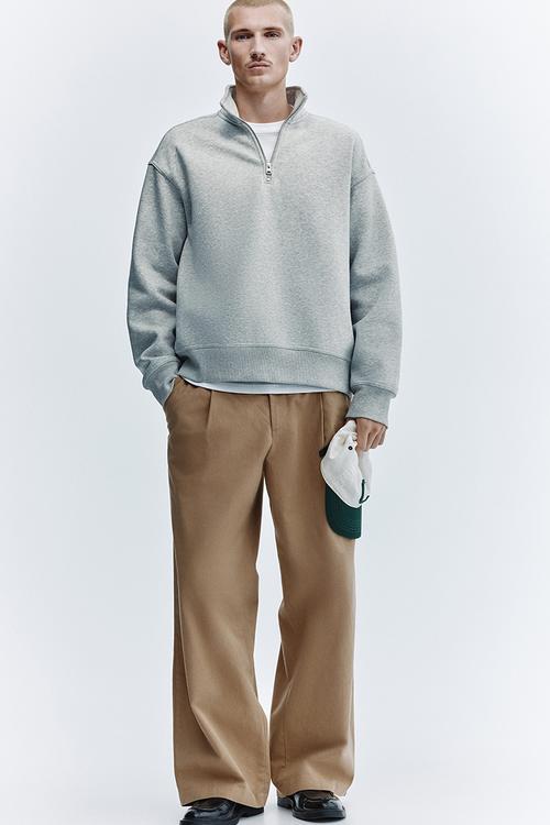 Loose fit zip-top sweatshirt - grey marl
