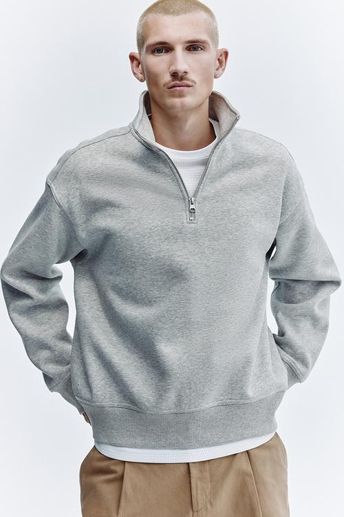 Loose fit zip-top sweatshirt - grey marl