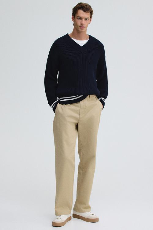 Boxy fit rib-knit jumper - navy blue/white