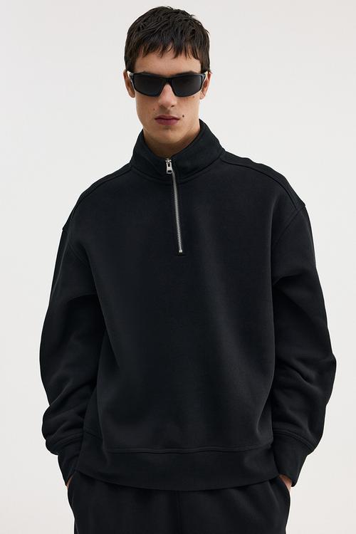 Loose fit zip-top sweatshirt - black