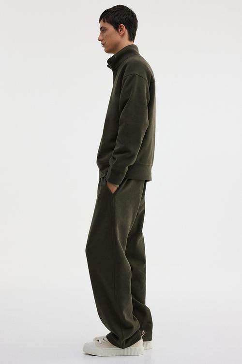 Loose fit zip-top sweatshirt - khaki green