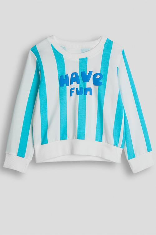 Candy striped slogan sweatshirt - bright blue/have fun