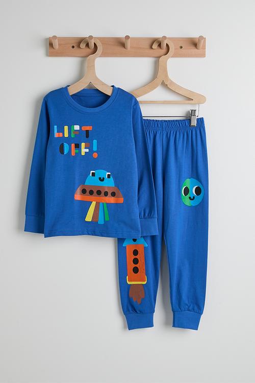 Space graphic pj set with slogan - true blue/lift off