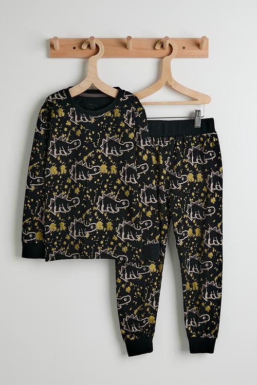 Dino aop pj set - black/gold