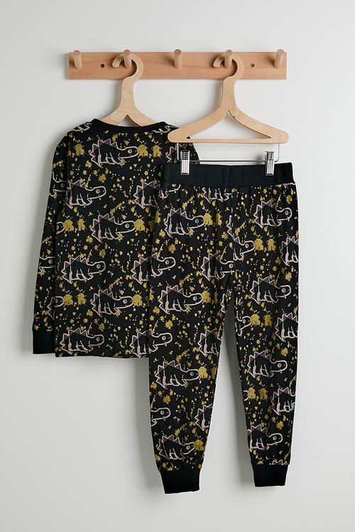 Dino aop pj set - black/gold