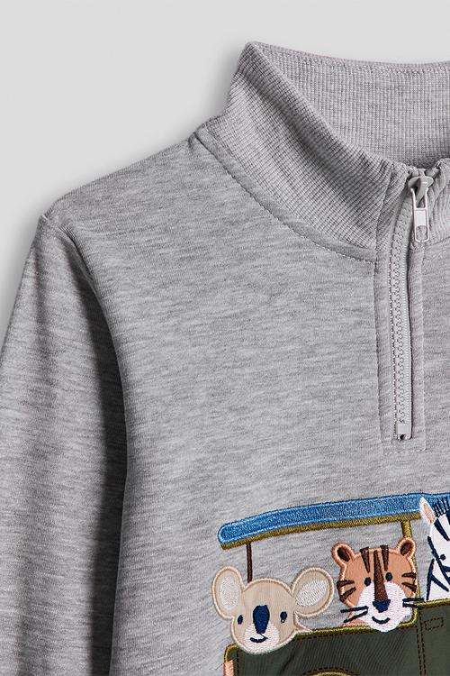 Zip-up sweatshirt with patch embroidered graphic - grey
