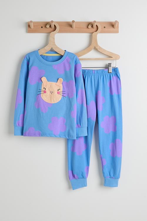 Patch placement pj set - blue/floral aop