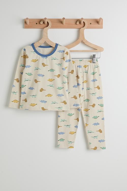 Soft touch pj set - bone white/dino multi