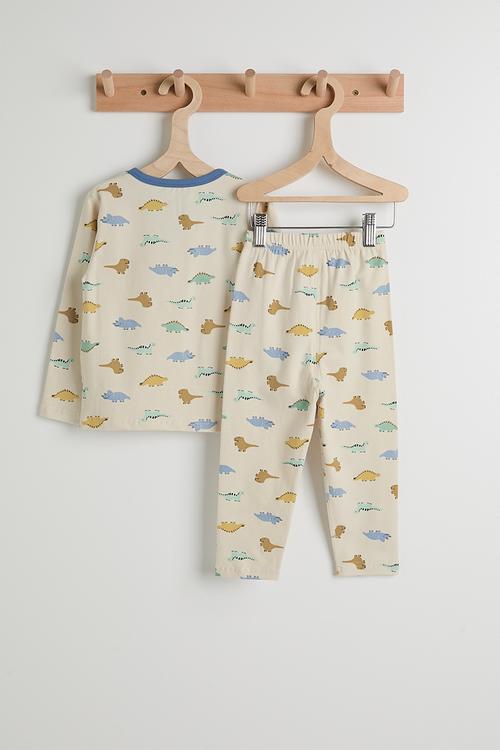 Soft touch pj set - bone white/dino multi
