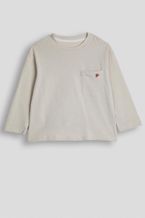 Long sleeve tee with patch pocket - beige