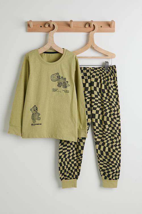 Pj set with graphic and slogan - army green/army green checkerboard