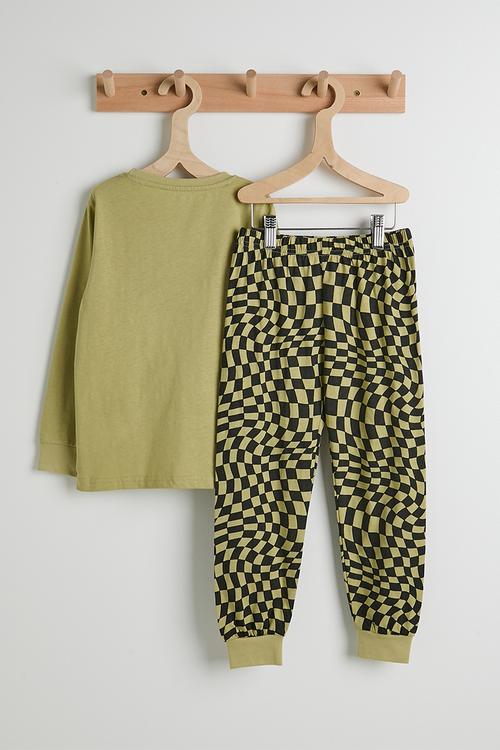 Pj set with graphic and slogan - army green/army green checkerboard