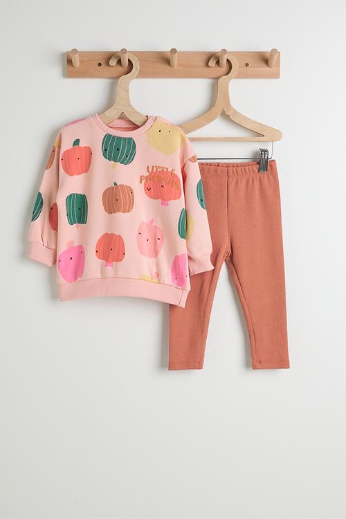 Printed sweater with plain leggings - pumpkin multi/light sienna