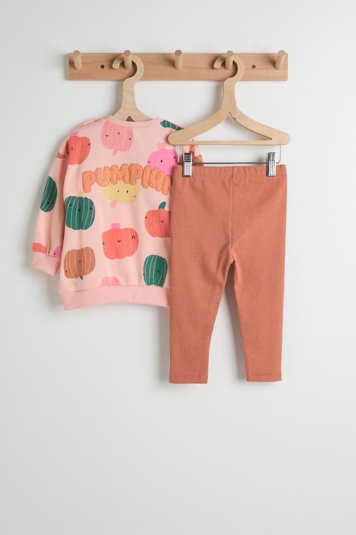 Printed sweater with plain leggings - pumpkin multi/light sienna