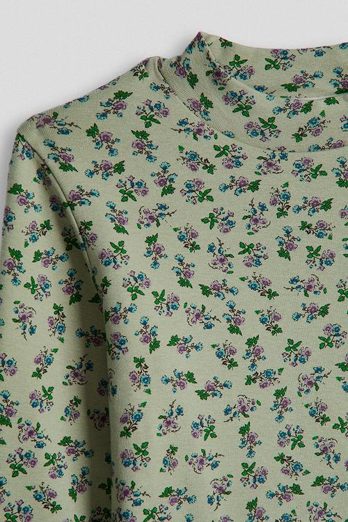 Ditsy floral turtleneck top - khaki green