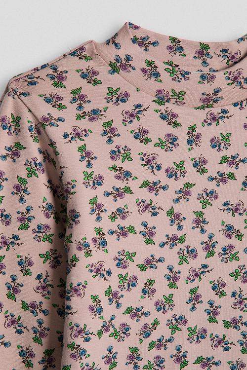 Ditsy floral turtleneck top - dusty mauve