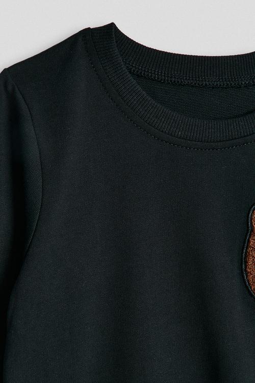 Chenille bear graphic sweat top - black