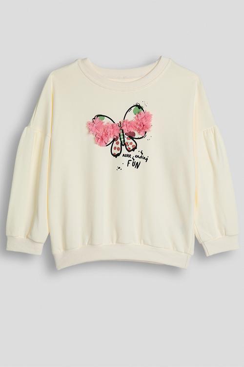Tulle flower butterfly sweatshirt - cream/never ending fun