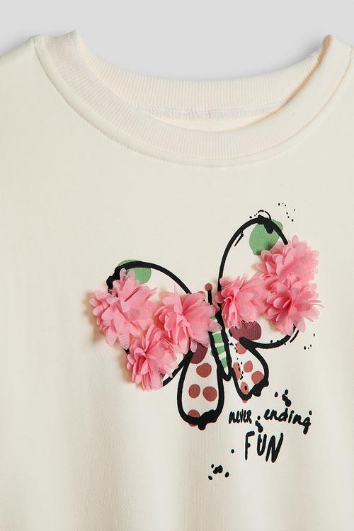 Tulle flower butterfly sweatshirt - cream/never ending fun