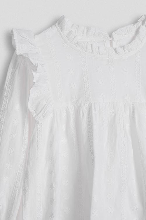 Smock top with shoulder frills - white