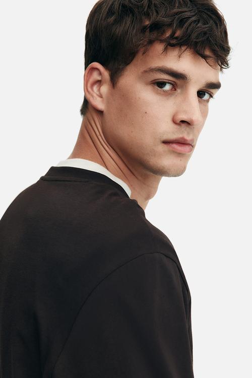 Regular fit jersey top - dark brown