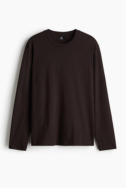 Regular fit jersey top - dark brown